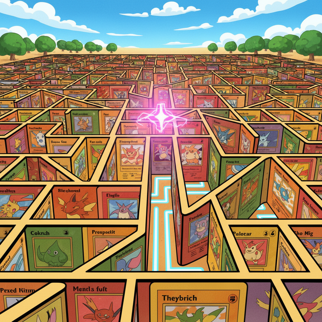 Schéma de flux de données complexes avec des cartes Pokémon intégrées dans un réseau algorithmique