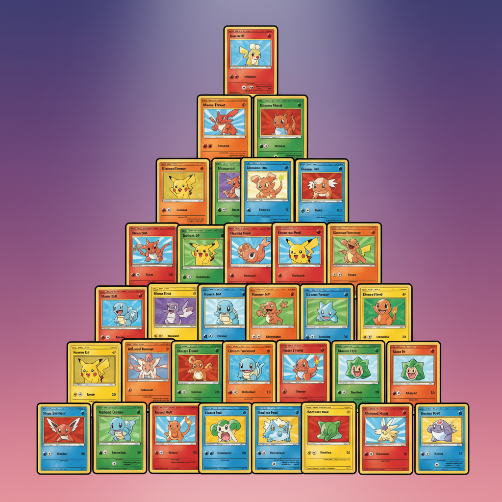 Balance de précision pesant des cartes Pokémon colorées, symbolisant l'évaluation minutieuse des lots avant achat